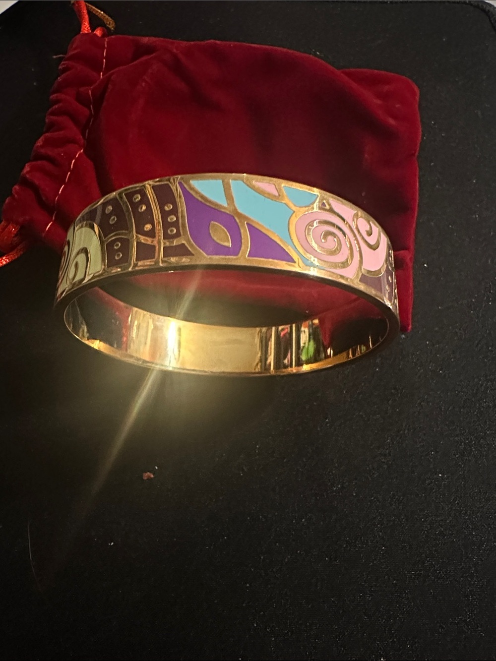 Gold-Tone Enamel Statement Bangle Bracelet in Purple, Pink & Turquoise
#139